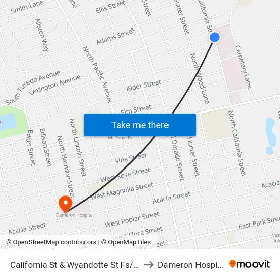 California St & Wyandotte St Fs/Nb to Dameron Hospital map