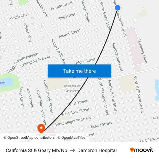 California St & Geary Mb/Nb to Dameron Hospital map
