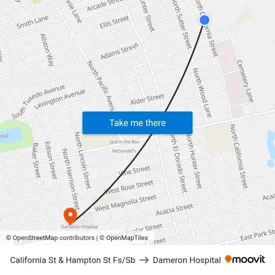 California St & Hampton St Fs/Sb to Dameron Hospital map