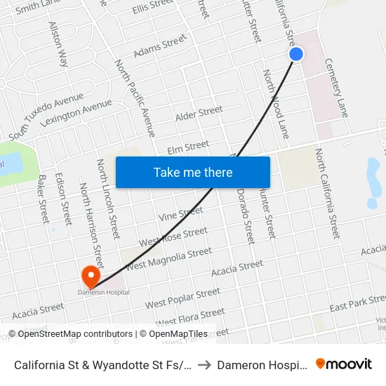 California St & Wyandotte St Fs/Sb to Dameron Hospital map