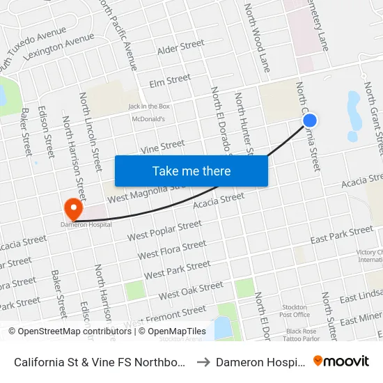 California St & Vine FS Northbound to Dameron Hospital map