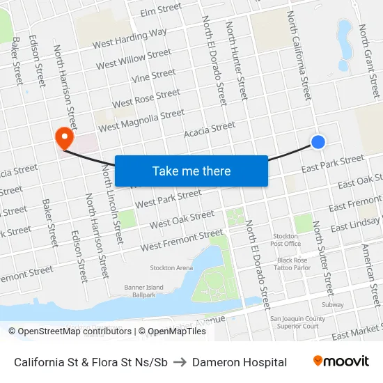 California St & Flora St Ns/Sb to Dameron Hospital map