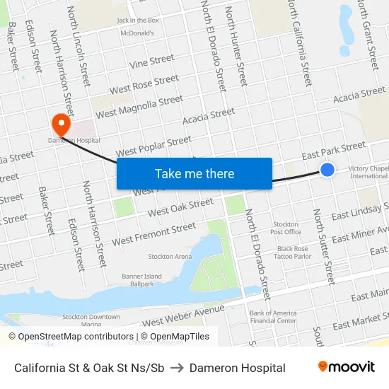 California St & Oak St Ns/Sb to Dameron Hospital map