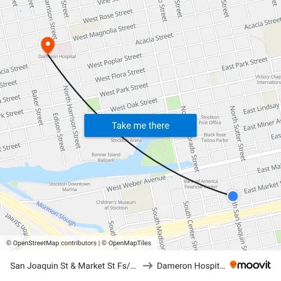 San Joaquin St & Market St Fs/Sb to Dameron Hospital map