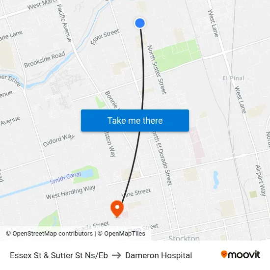 Essex St & Sutter St Ns/Eb to Dameron Hospital map