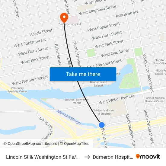Lincoln St & Washington St Fs/Nb to Dameron Hospital map