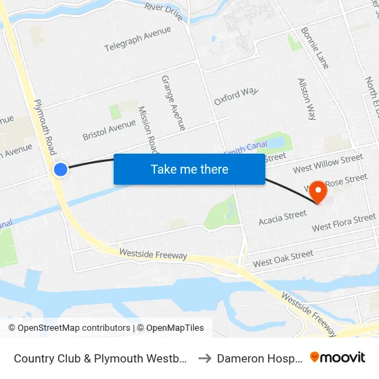 Country Club & Plymouth Westbound to Dameron Hospital map