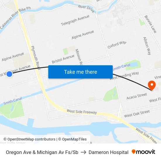 Oregon Ave & Michigan Av Fs/Sb to Dameron Hospital map