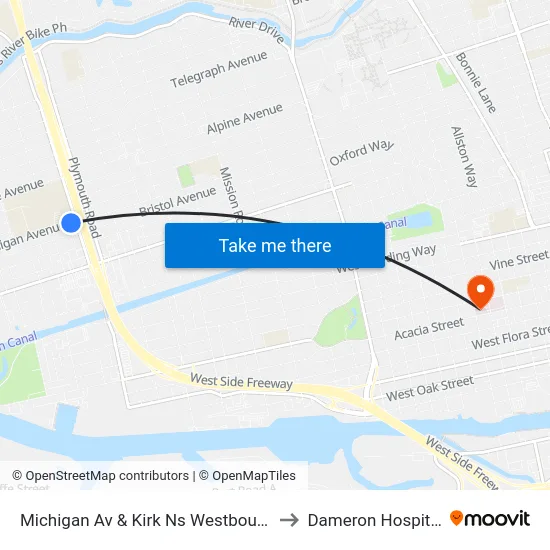Michigan Av & Kirk Ns Westbound to Dameron Hospital map