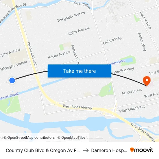 Country Club Blvd & Oregon Av Fs/Eb to Dameron Hospital map