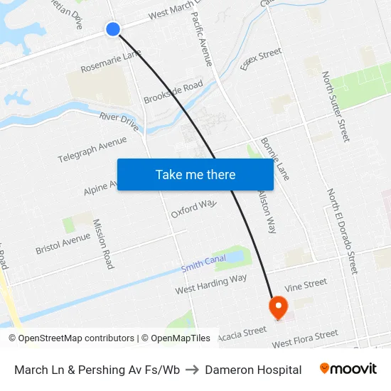 March Ln & Pershing Av Fs/Wb to Dameron Hospital map