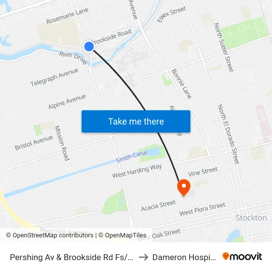 Pershing Av & Brookside Rd Fs/Sb to Dameron Hospital map