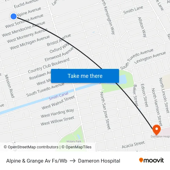 Alpine & Grange Av Fs/Wb to Dameron Hospital map