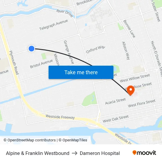 Alpine & Franklin Westbound to Dameron Hospital map