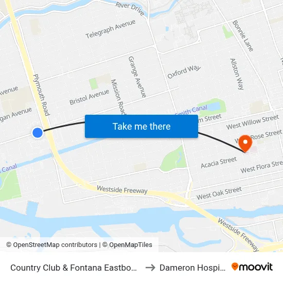 Country Club & Fontana Eastbound to Dameron Hospital map