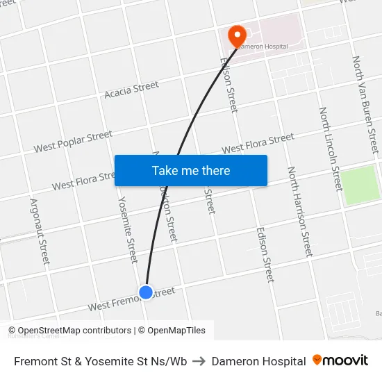 Fremont St & Yosemite St Ns/Wb to Dameron Hospital map