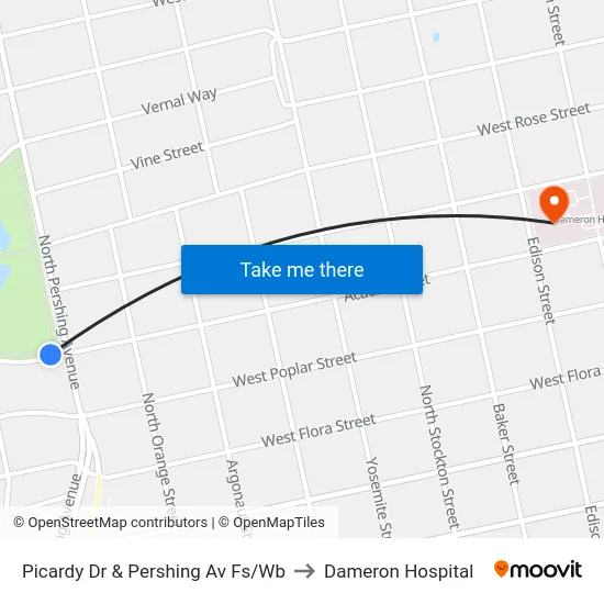 Picardy Dr & Pershing Av Fs/Wb to Dameron Hospital map