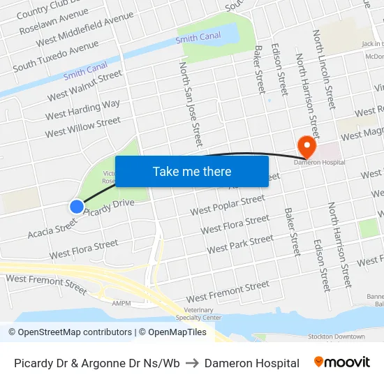 Picardy Dr & Argonne Dr Ns/Wb to Dameron Hospital map