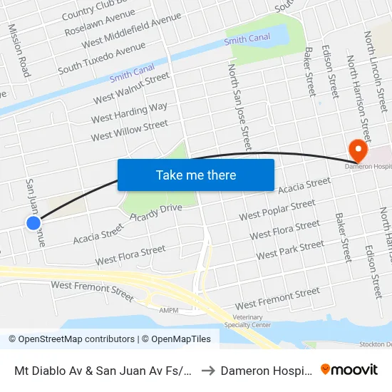 Mt Diablo Av & San Juan Av Fs/Wb to Dameron Hospital map