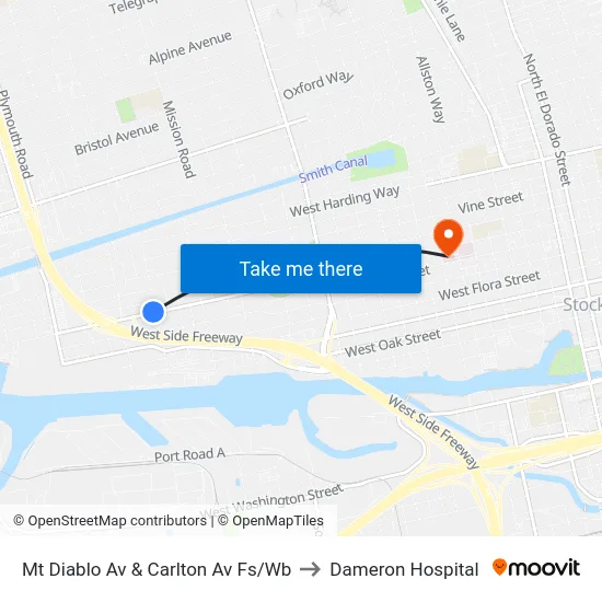 Mt Diablo Av & Carlton Av Fs/Wb to Dameron Hospital map