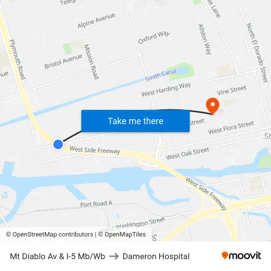 Mt Diablo Av & I-5 Mb/Wb to Dameron Hospital map