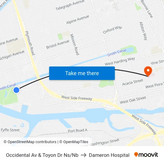 Occidental Av & Toyon Dr Ns/Nb to Dameron Hospital map