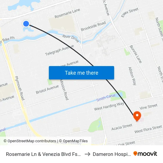 Rosemarie Ln & Venezia Blvd Fs/Wb to Dameron Hospital map