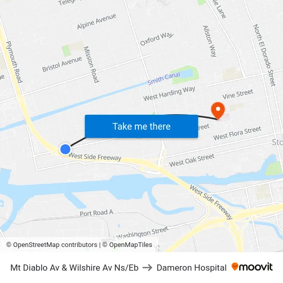 Mt Diablo Av & Wilshire Av Ns/Eb to Dameron Hospital map