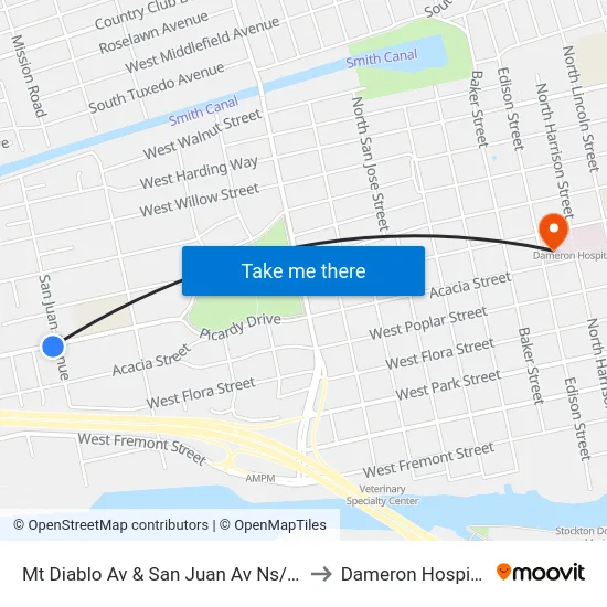 Mt Diablo Av & San Juan Av Ns/Eb to Dameron Hospital map
