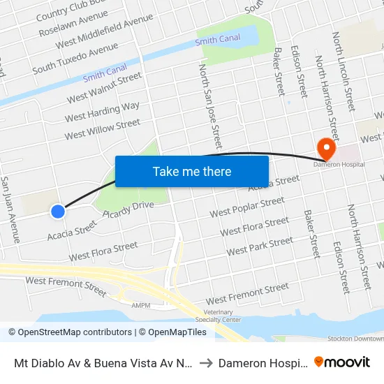 Mt Diablo Av & Buena Vista Av Nseb to Dameron Hospital map