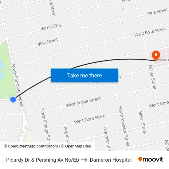 Picardy Dr & Pershing Av Ns/Eb to Dameron Hospital map