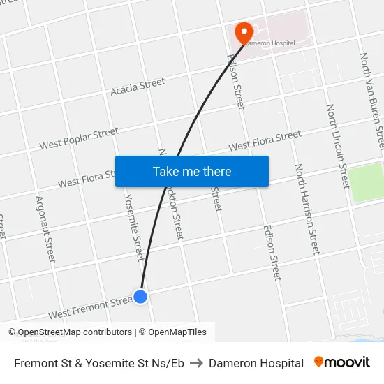 Fremont St & Yosemite St Ns/Eb to Dameron Hospital map