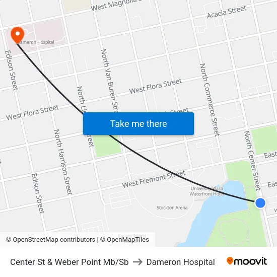 Center St & Weber Point Mb/Sb to Dameron Hospital map