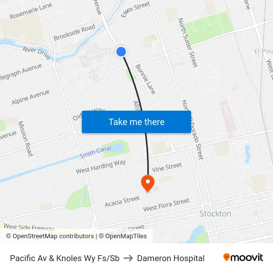 Pacific Av & Knoles Wy Fs/Sb to Dameron Hospital map