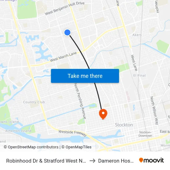 Robinhood Dr & Stratford West Ns/Wb to Dameron Hospital map