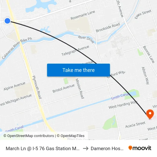 March Ln @ I-5 76 Gas Station Mb/Wb to Dameron Hospital map