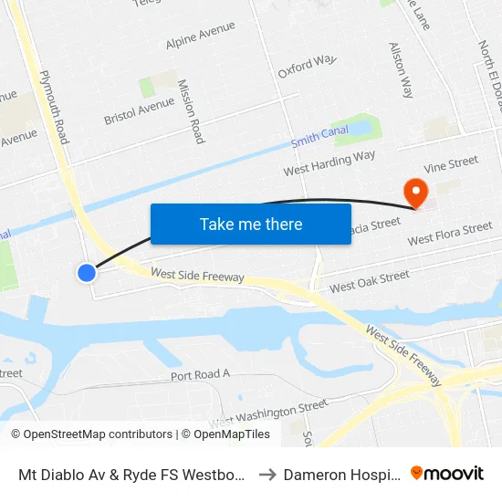 Mt Diablo Av & Ryde FS Westbound to Dameron Hospital map