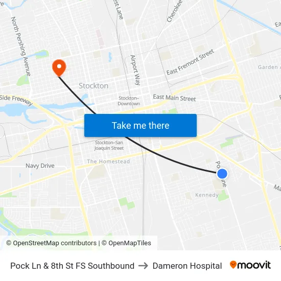 Pock Ln & 8th St FS Southbound to Dameron Hospital map