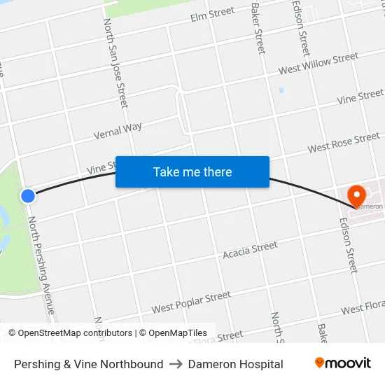 Pershing & Vine Northbound to Dameron Hospital map