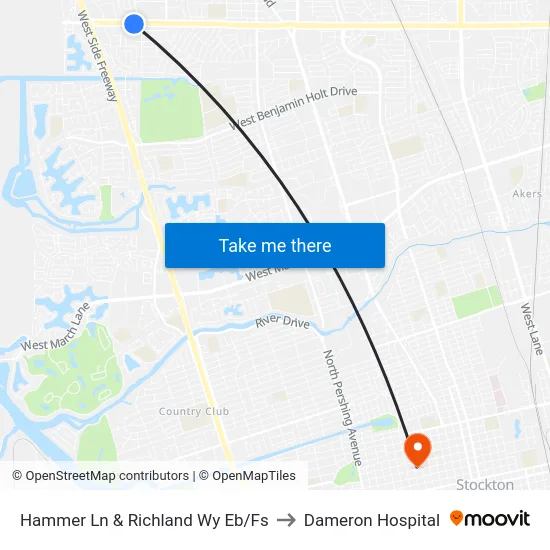 Hammer Ln & Richland Wy Eb/Fs to Dameron Hospital map