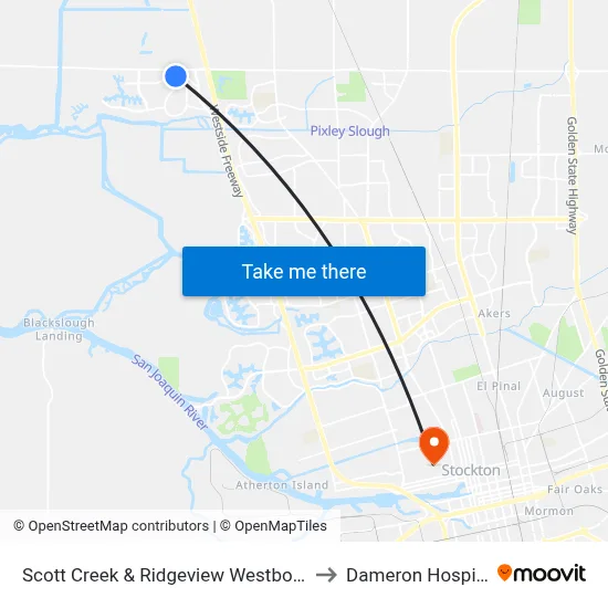Scott Creek & Ridgeview Westbound to Dameron Hospital map