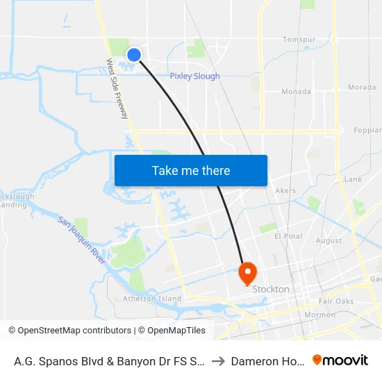 A.G. Spanos Blvd & Banyon Dr FS Southbound to Dameron Hospital map