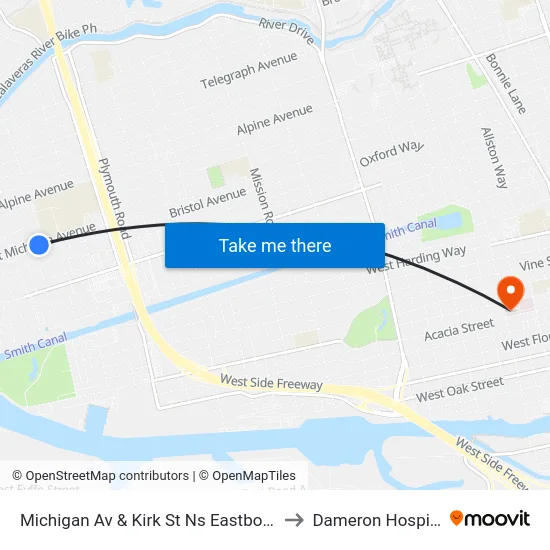 Michigan Av & Kirk St Ns Eastbound to Dameron Hospital map