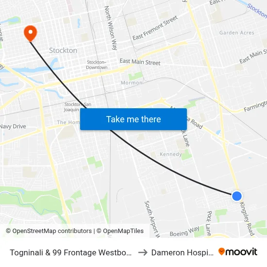 Togninali & 99 Frontage Westbound to Dameron Hospital map