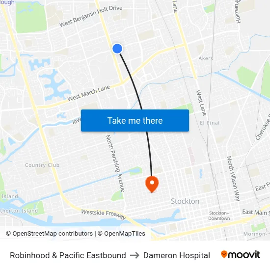 Robinhood & Pacific Eastbound to Dameron Hospital map