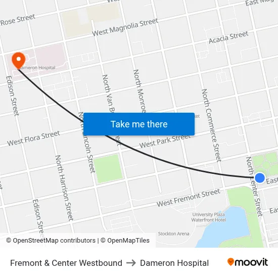 Fremont & Center Westbound to Dameron Hospital map