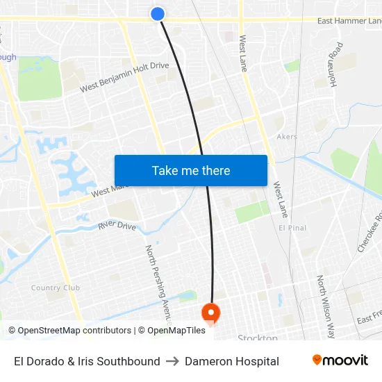 El Dorado & Iris Southbound to Dameron Hospital map