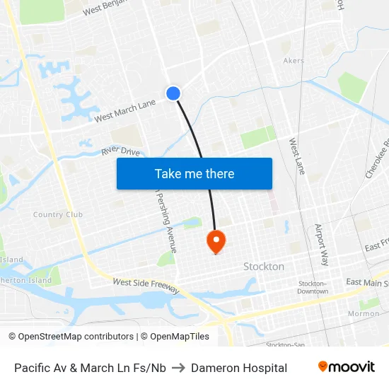 Pacific Av & March Ln Fs/Nb to Dameron Hospital map