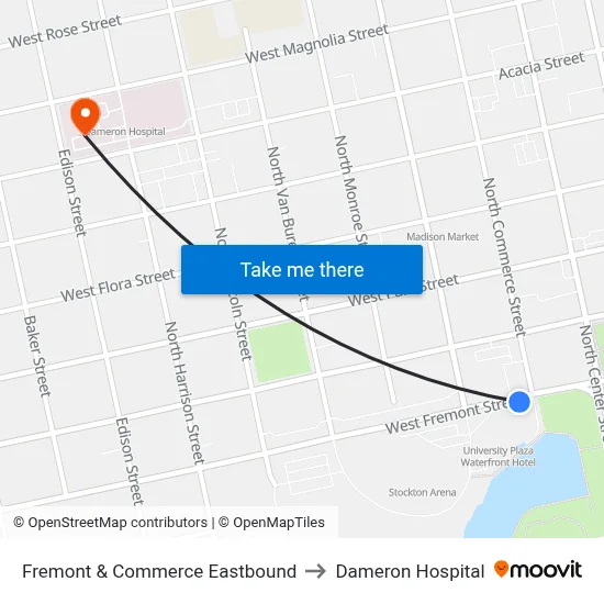 Fremont & Commerce Eastbound to Dameron Hospital map
