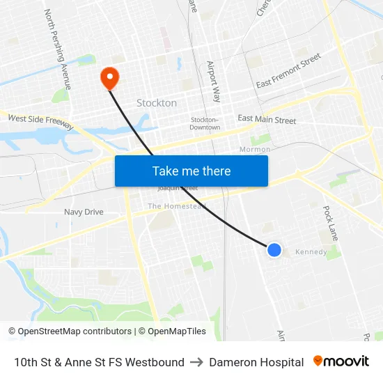 10th St & Anne St FS Westbound to Dameron Hospital map